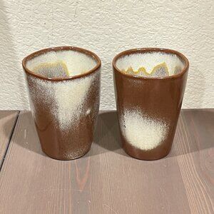 Frankoma Pottery Plainsman Desert Gold 5" Tumblers 5L Set of TWO Vintage MCM